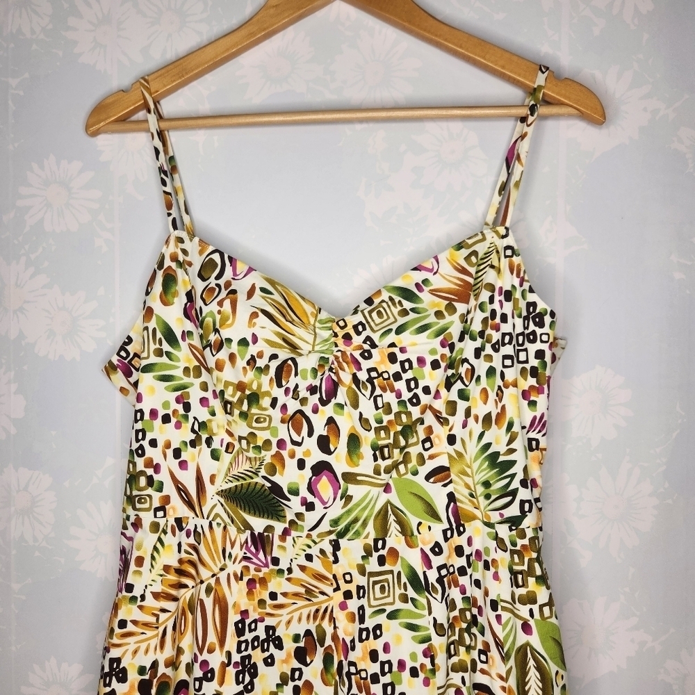 Vintage 90s Talbots Hawaiian Leaf Print Cotton Sundress Size 12 - Picture 3 of 12